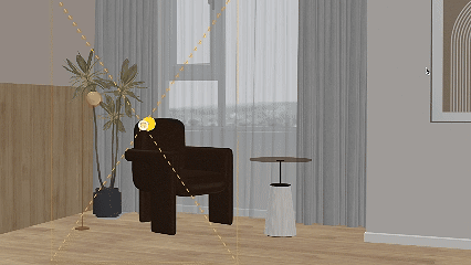Animated GIF showing a design being rendered in real-time in Coohom.