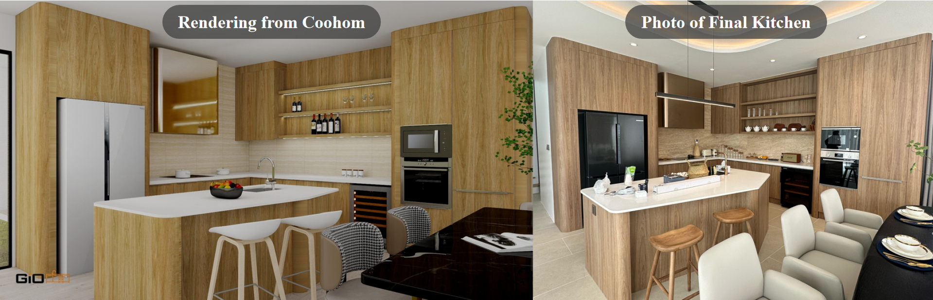 A photorealistic rendering of a kitchen or closet design created using Coohom.