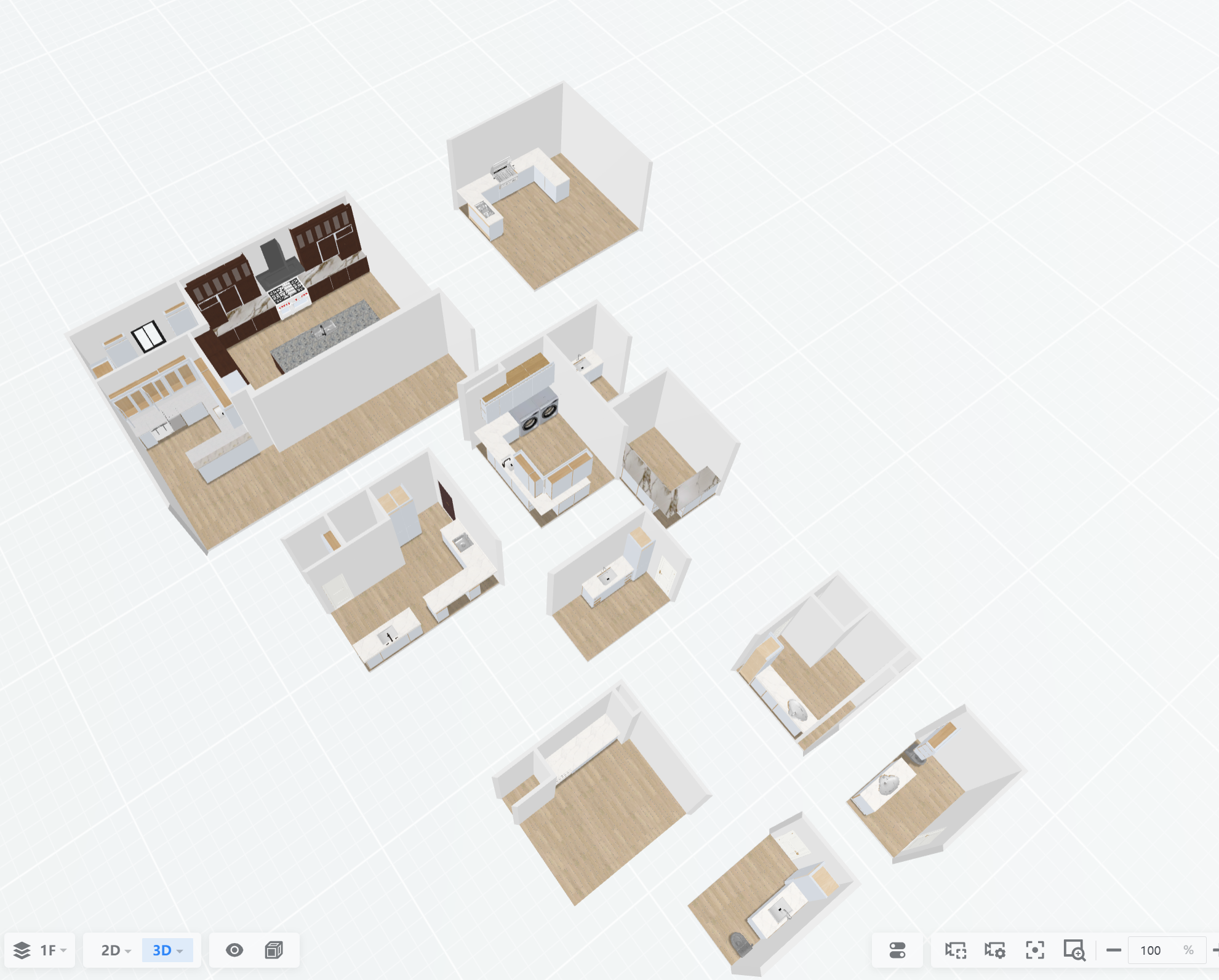 A 3D axonometric view of the entire home layout designed in Coohom.