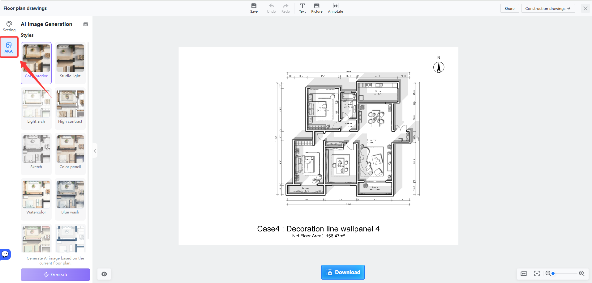 AIGC floor plan drawing style template