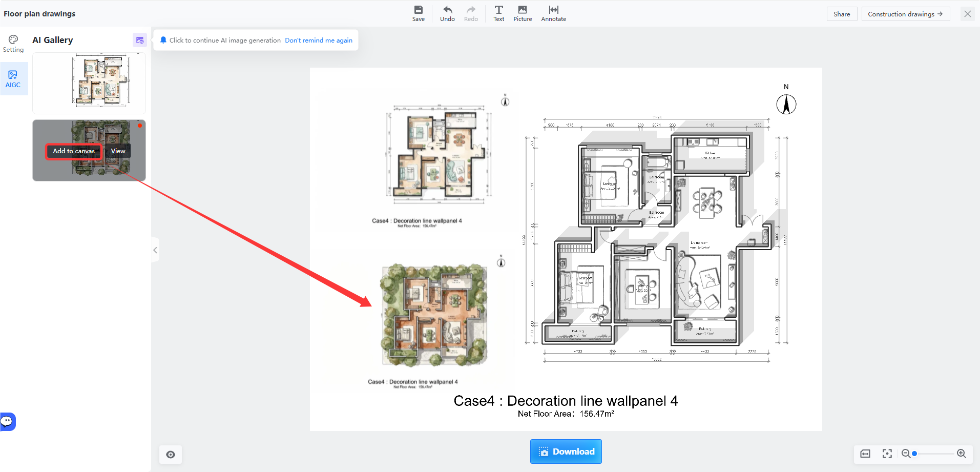 AI Gallery for generated floor plan drawings