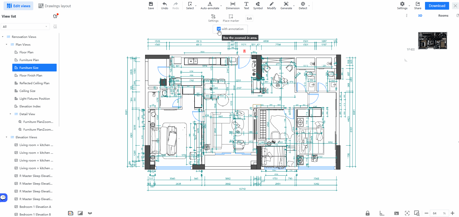 Construction drawing callout with annotations