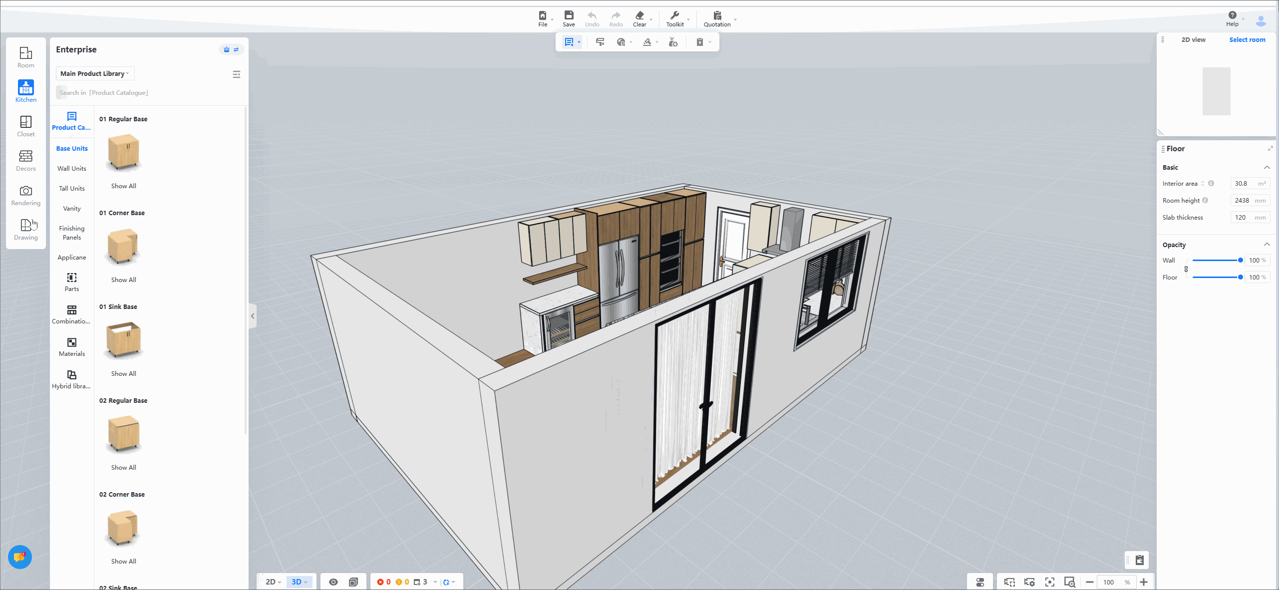 A GIF showing the one-click generation of construction drawings in Coohom.